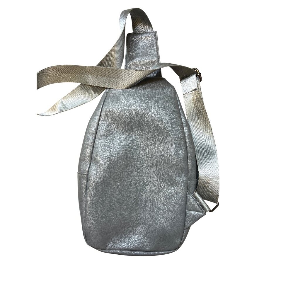 Gray Faux Leather Crossbody Sling Bag Adjustable Strap Multiple Zipper Compartme - Picture 2 of 4